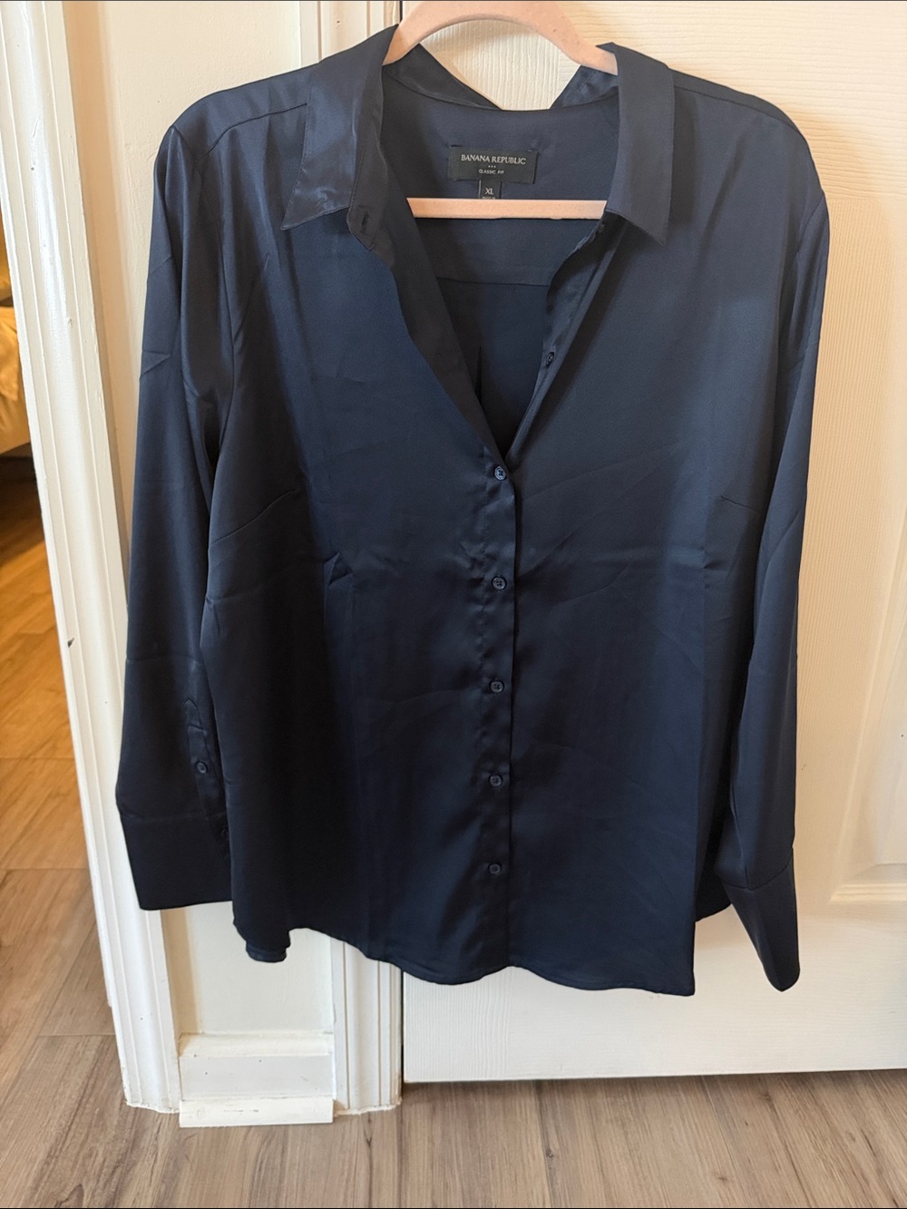Banana Republic Dark Navy Satin Button-Front Shirt